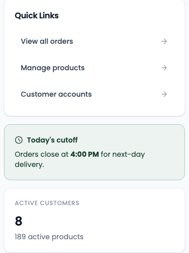 Order cutoff time detail, Adlees Fresh portal build